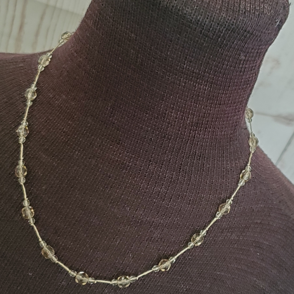 Vintage delicate glittery beaded necklace brown 18 inches